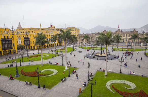 Busy square of the Plaza de Armas, in Lima Peru