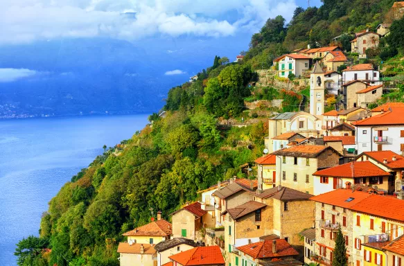 Small town on the Lake Como in northern Italy near Milan, Italy