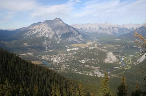 Panoramic view of Banff and Bow river. Rocky Mountains. Banff National Park. Alberta. Canada