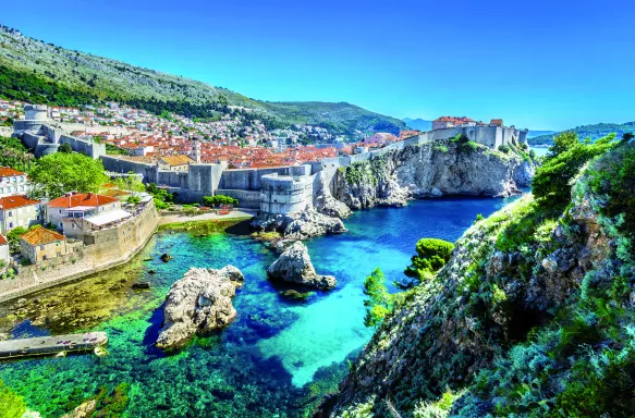 Aerial view of Dubrovnik cityscape on Adriatic Coast in Croatia