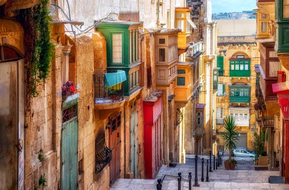 Narrow street in Valletta, Malta