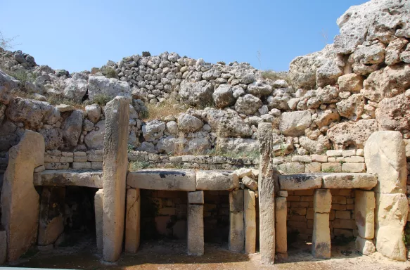 The ruins of the Ggantija temple at Ggantija Archaeological Park in Gozo, Malta