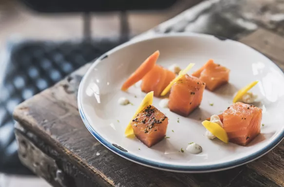 Salmon dish at Le Refuge des Aiglons Hotel in Chamonix, France