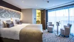 Interior of double bedroom aboard the Thomas Hardy ship