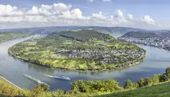 Picturesque bend of the river Rhine near the town Filsen, Germany, Rhineland-Palatinate