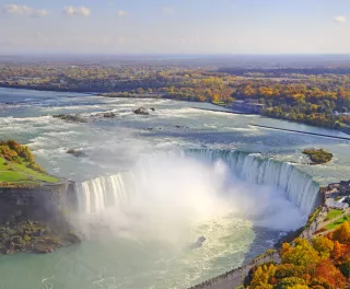 Aerial view of Niagara Falls during Autumn in Ontario, Canada