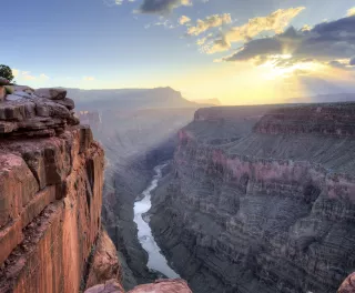 A sunrise view over the Grand Canyon and it's entrenched Colorado River