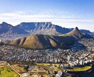 Aerial view of Cape Town and Table Mountain in South Africa