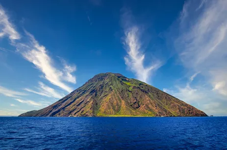 View of volcanic island Stromboli in Lipari in Sicily, Italy