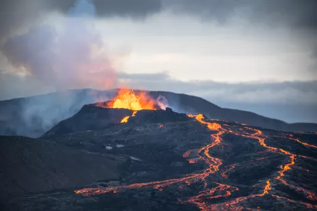 Fagradalsfjall volcano and lava near Reykjavík in Iceland