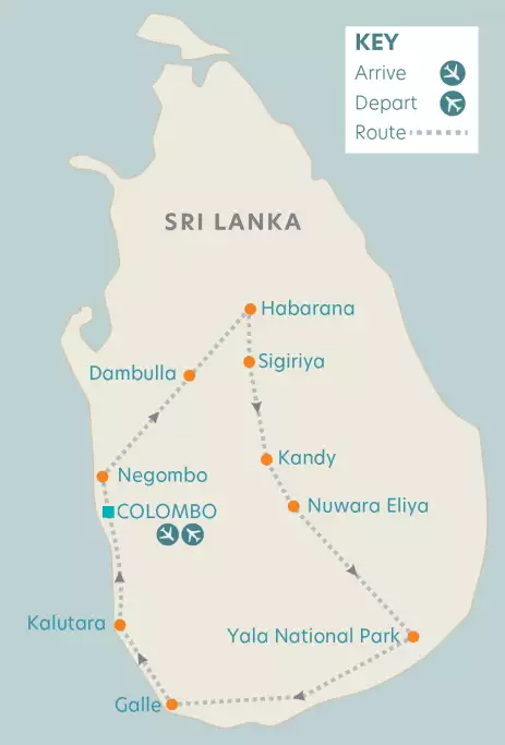 Route map of Sri Lanka Tour